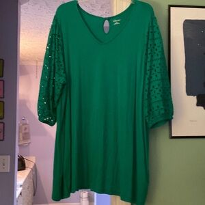 Liz & Me Teal Eyelet Sleeve Blouse